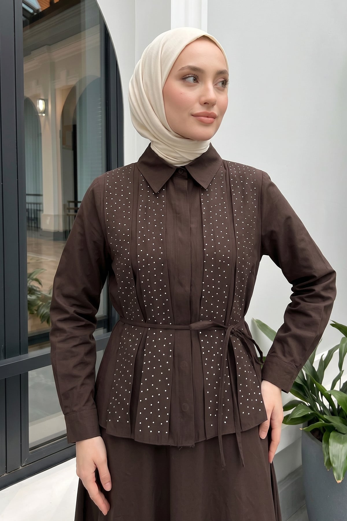 Taş Detaylı Takım 494004 - KOYU KAHVE |  