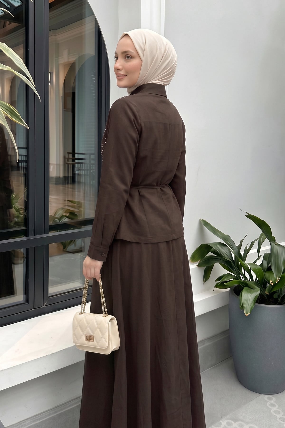 Taş Detaylı Takım 494004 - KOYU KAHVE |  