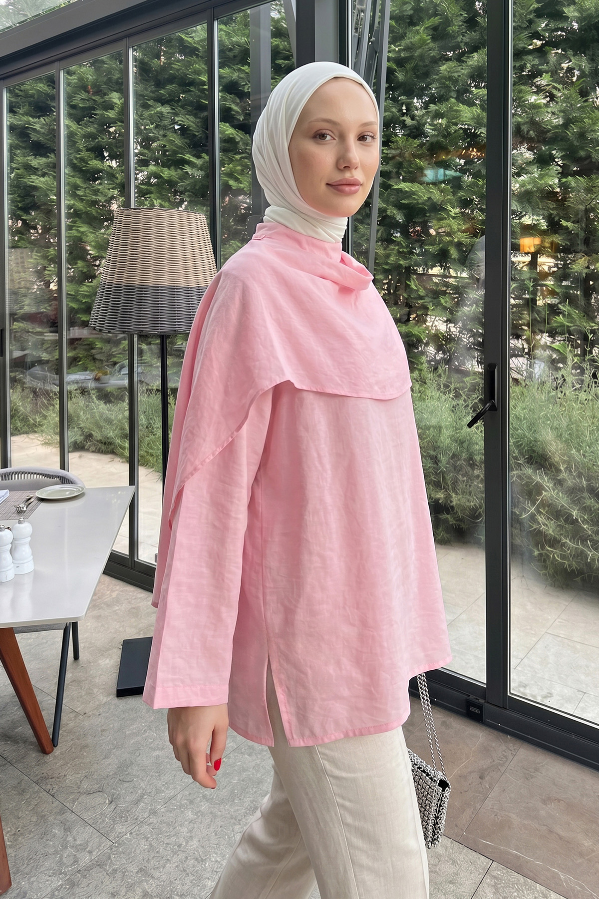 Şal Detaylı Tunik Y0151 - AÇIK PEMBE |  