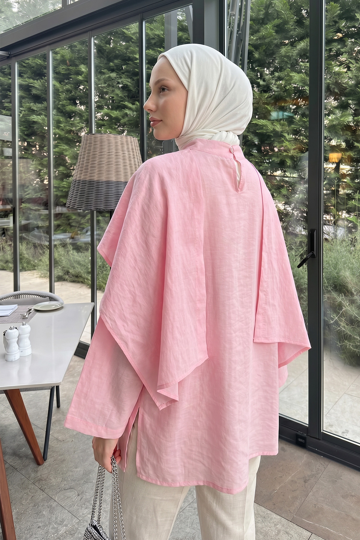 Şal Detaylı Tunik Y0151 - AÇIK PEMBE |  
