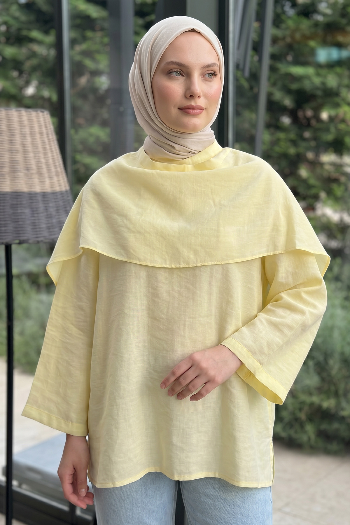 Şal Detaylı Tunik Y0151 - AÇIK SARI |  