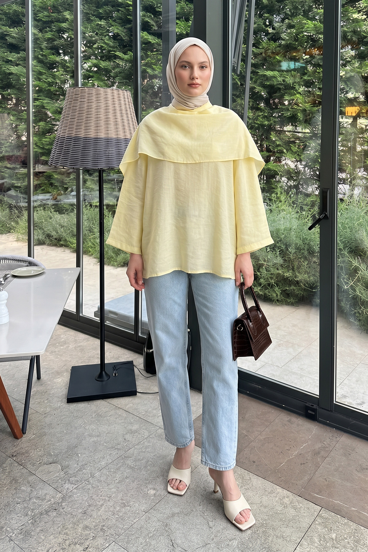 Şal Detaylı Tunik Y0151 - AÇIK SARI |  