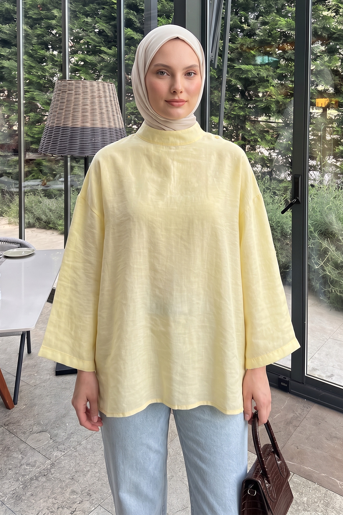 Şal Detaylı Tunik Y0151 - AÇIK SARI |  