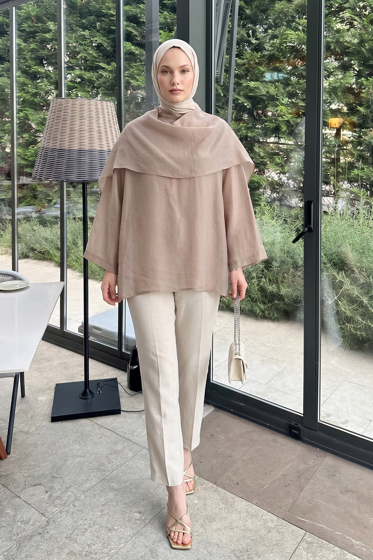 Şal Detaylı Tunik Y0151 - VİZON |  