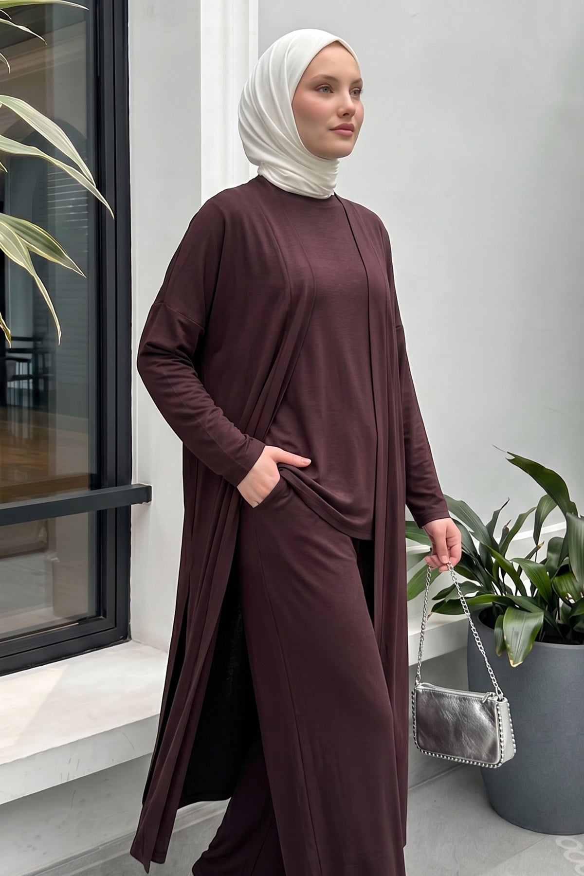 Üçlü Viskon Penye Takım 13205 - KOYU MÜRDÜM |  