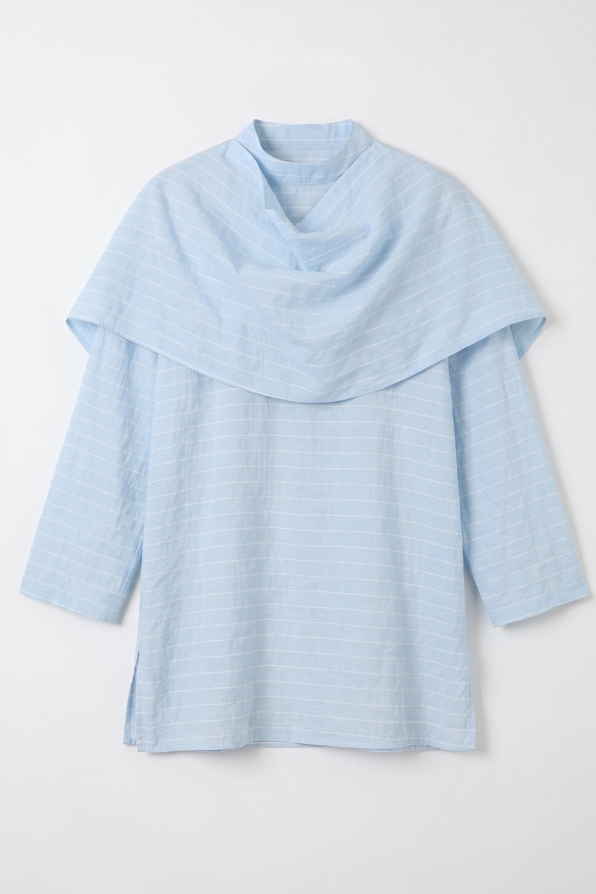 Şal Detaylı Çizgili Tunik  Y0153 - BEBE MAVİSİ |  