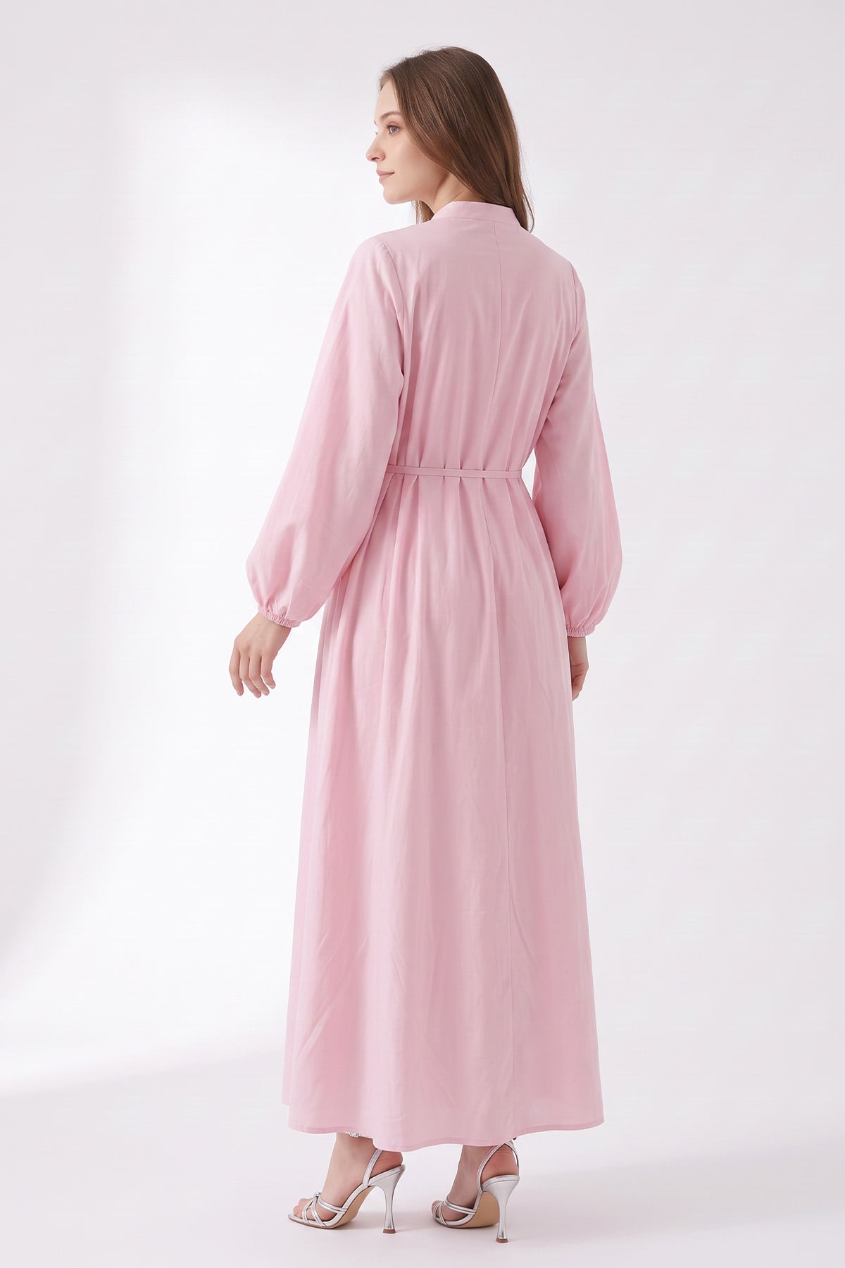 Vual Düğme Detaylı Pile Elbise 5007 -  PEMBE |  