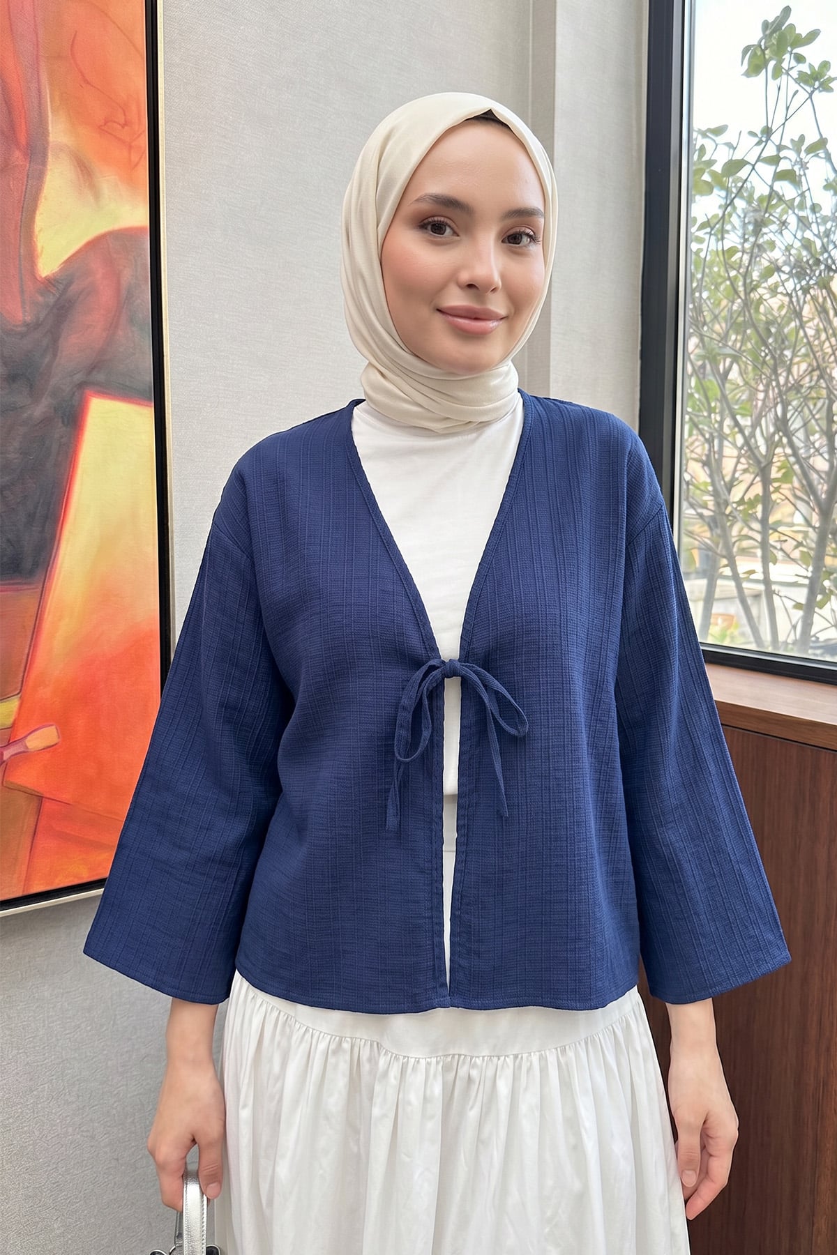 Çizgi Desenli Kimono 2359 - LACİVERT |  