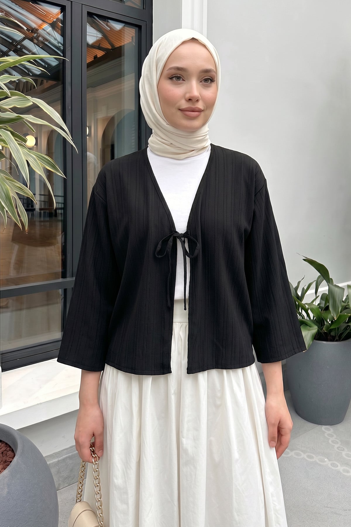 Çizgi Desenli Kimono 2359 - SİYAH |  