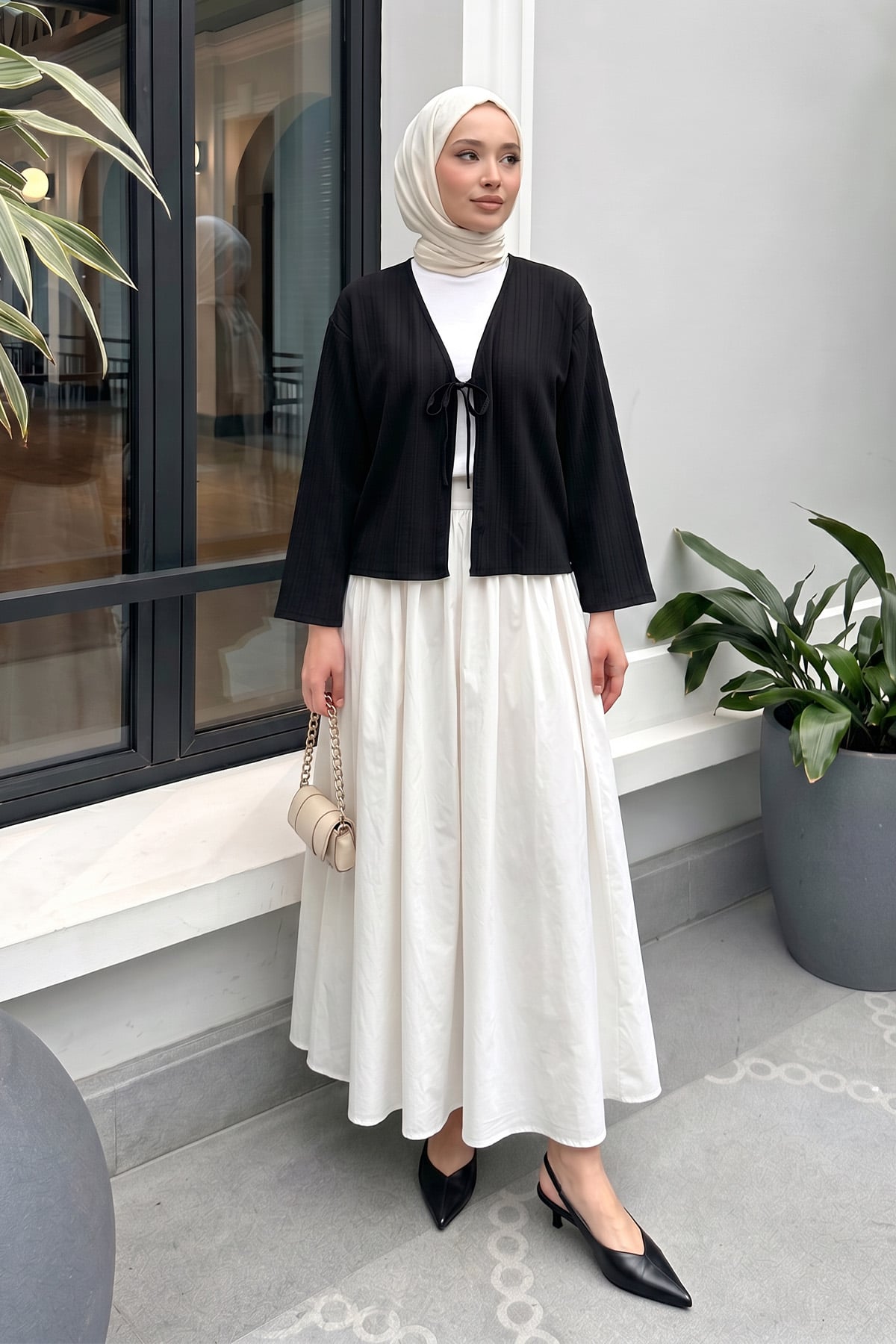 Çizgi Desenli Kimono 2359 - SİYAH | zenne.com 