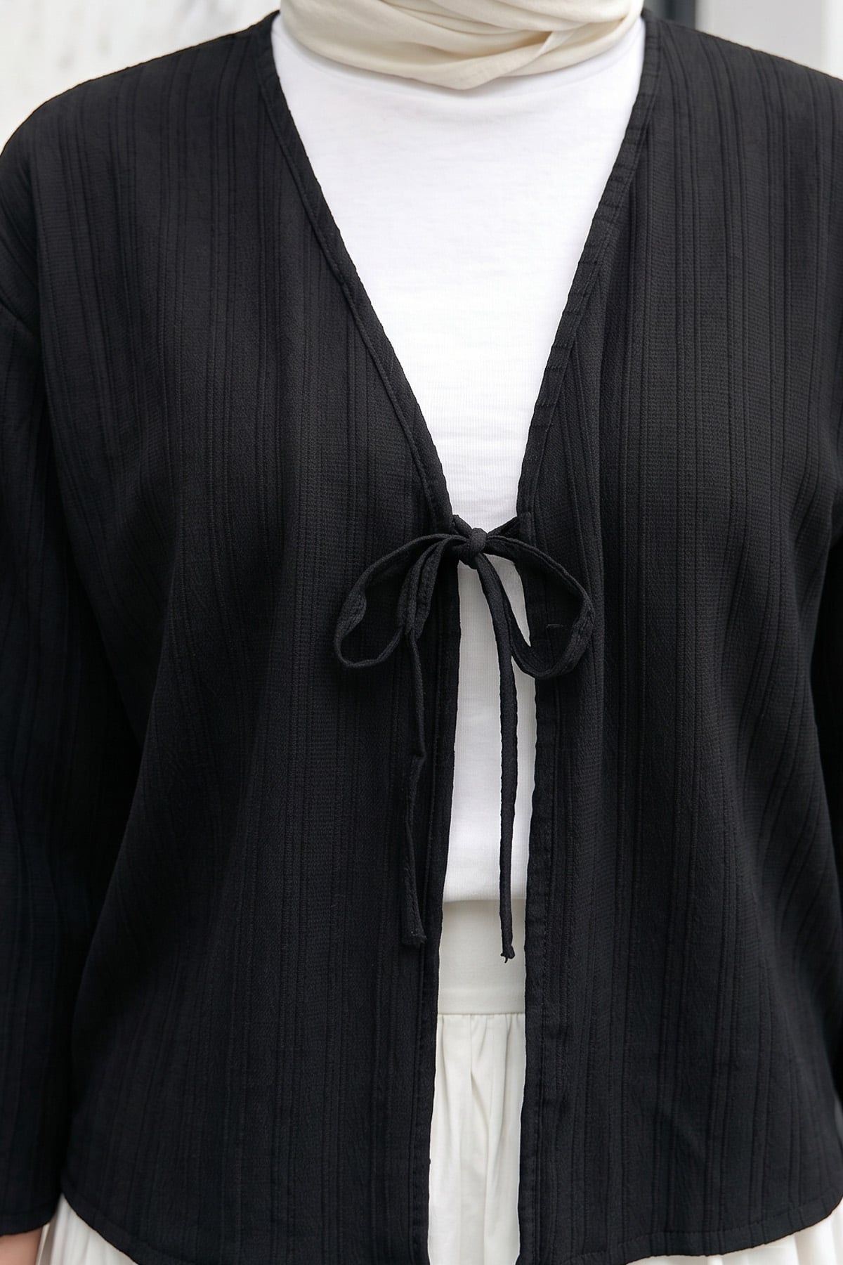 Çizgi Desenli Kimono 2359 - SİYAH | zenne.com 
