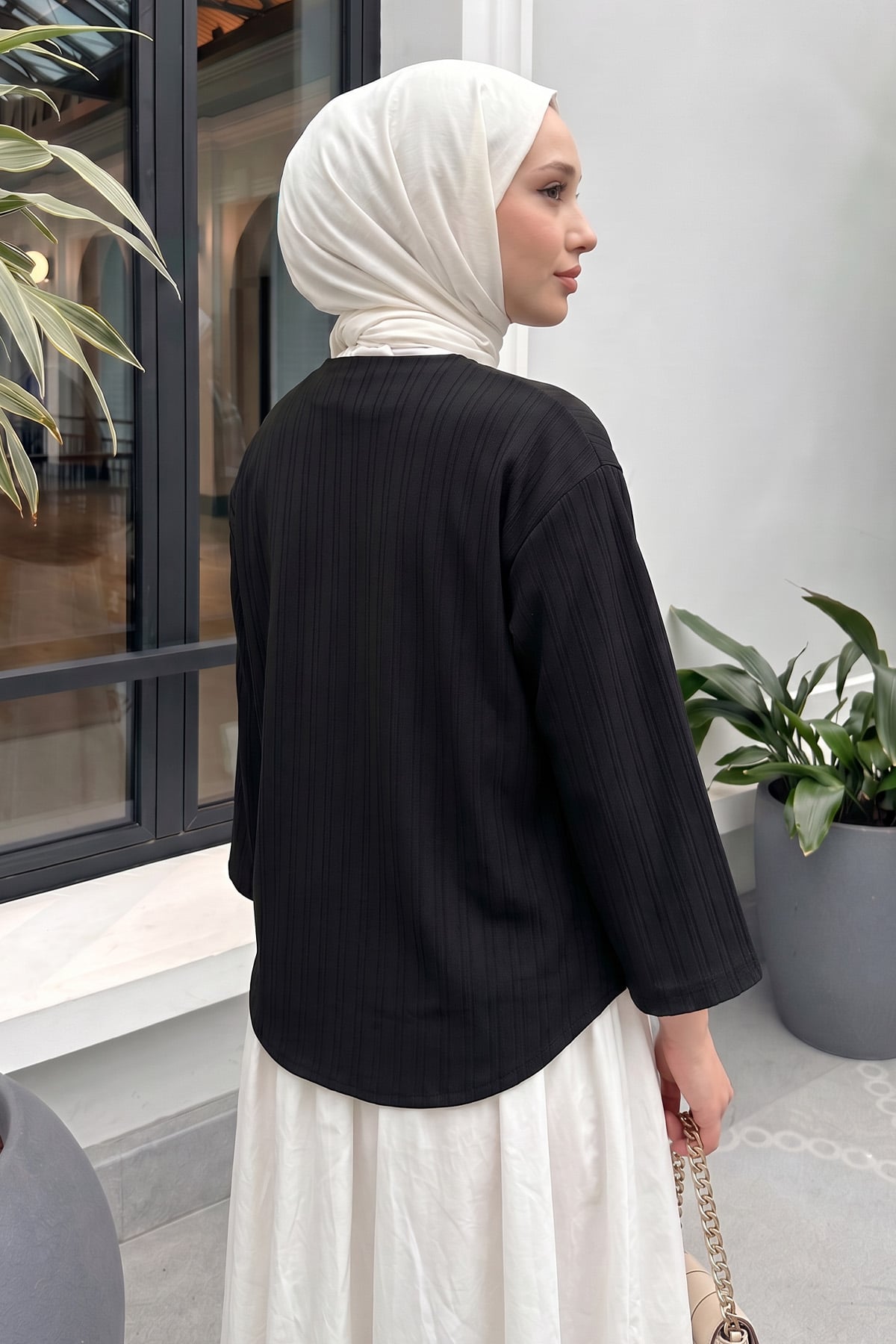 Çizgi Desenli Kimono 2359 - SİYAH | zenne.com 