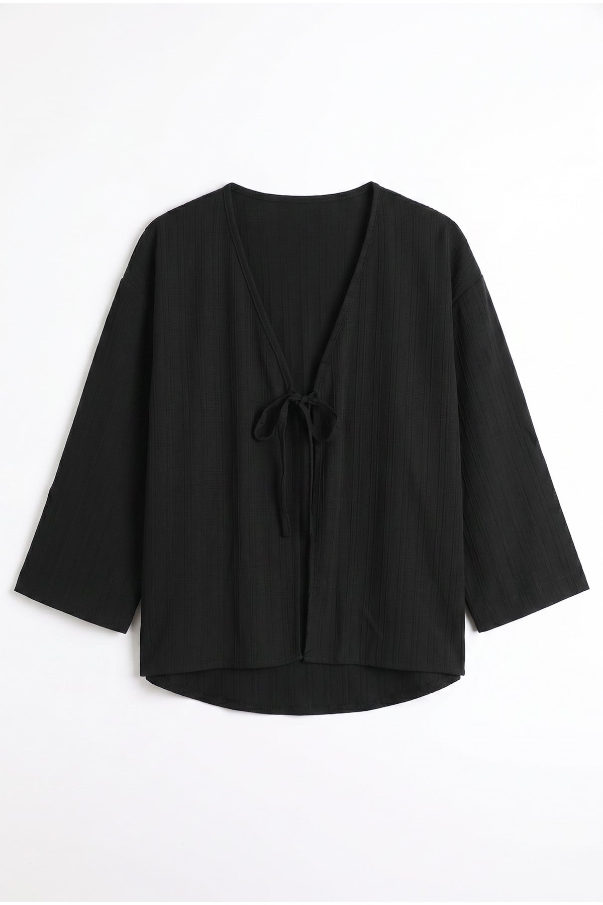 Çizgi Desenli Kimono 2359 - SİYAH | zenne.com 