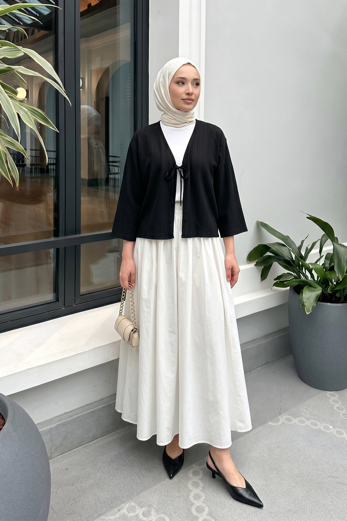 Çizgi Desenli Kimono 2359 - SİYAH |  