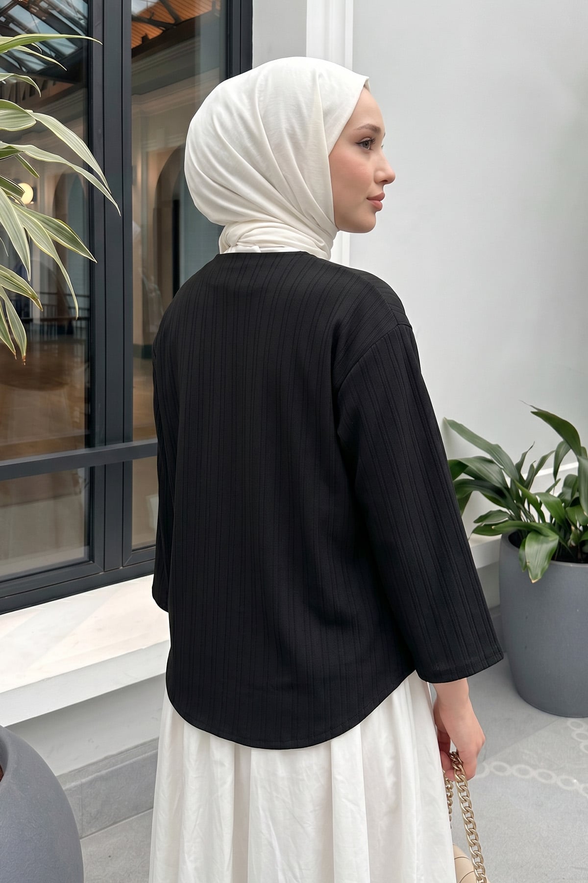 Çizgi Desenli Kimono 2359 - SİYAH |  