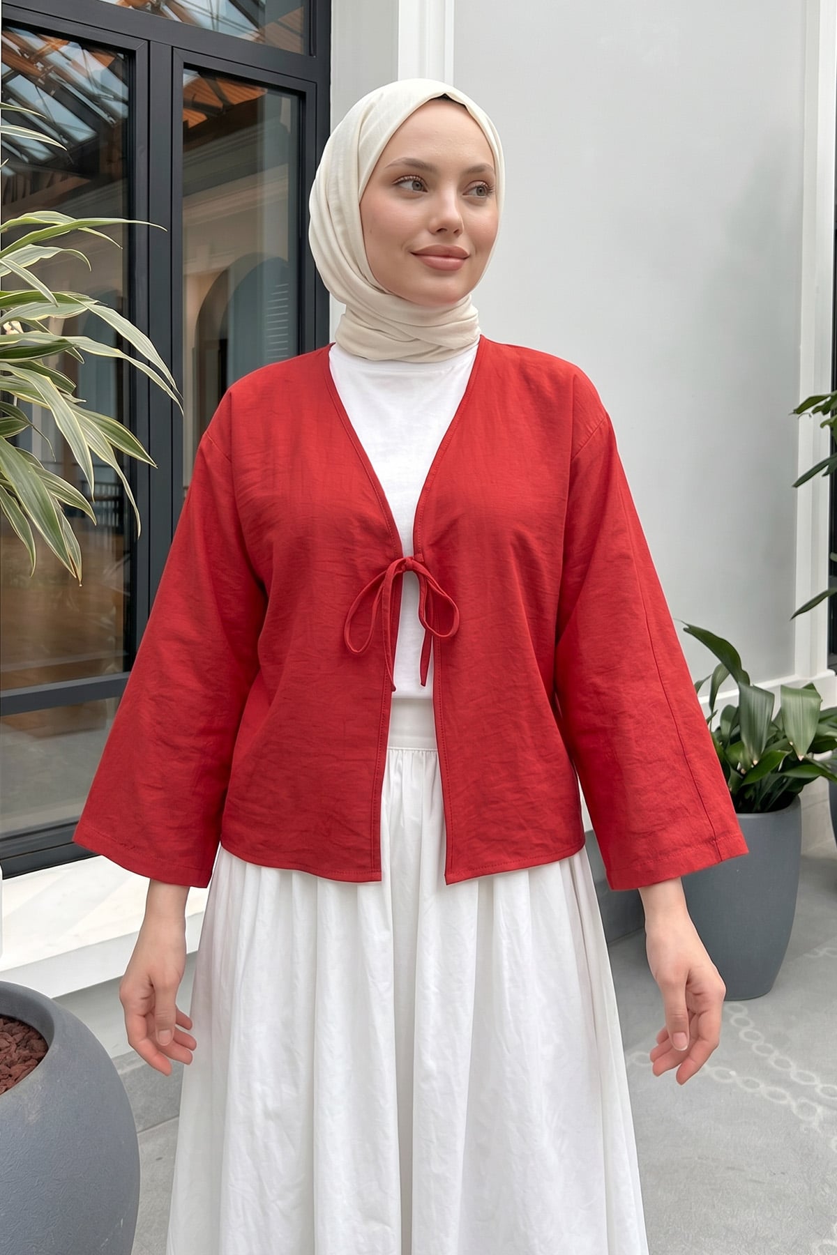 İp Bağcıklı Kimono 2362 - KIRMIZI |  