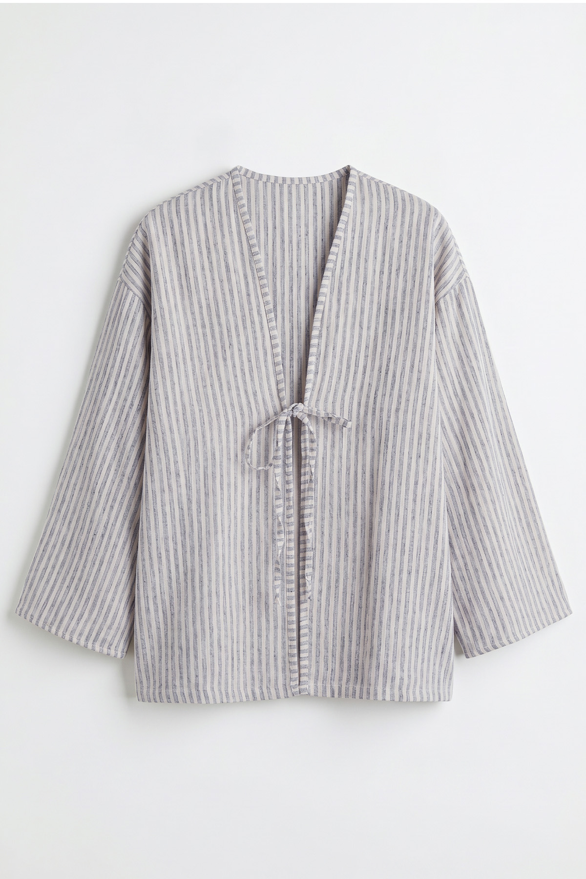 Çizgili Keten Kimono 43481 - AÇIK LACİVERT |  