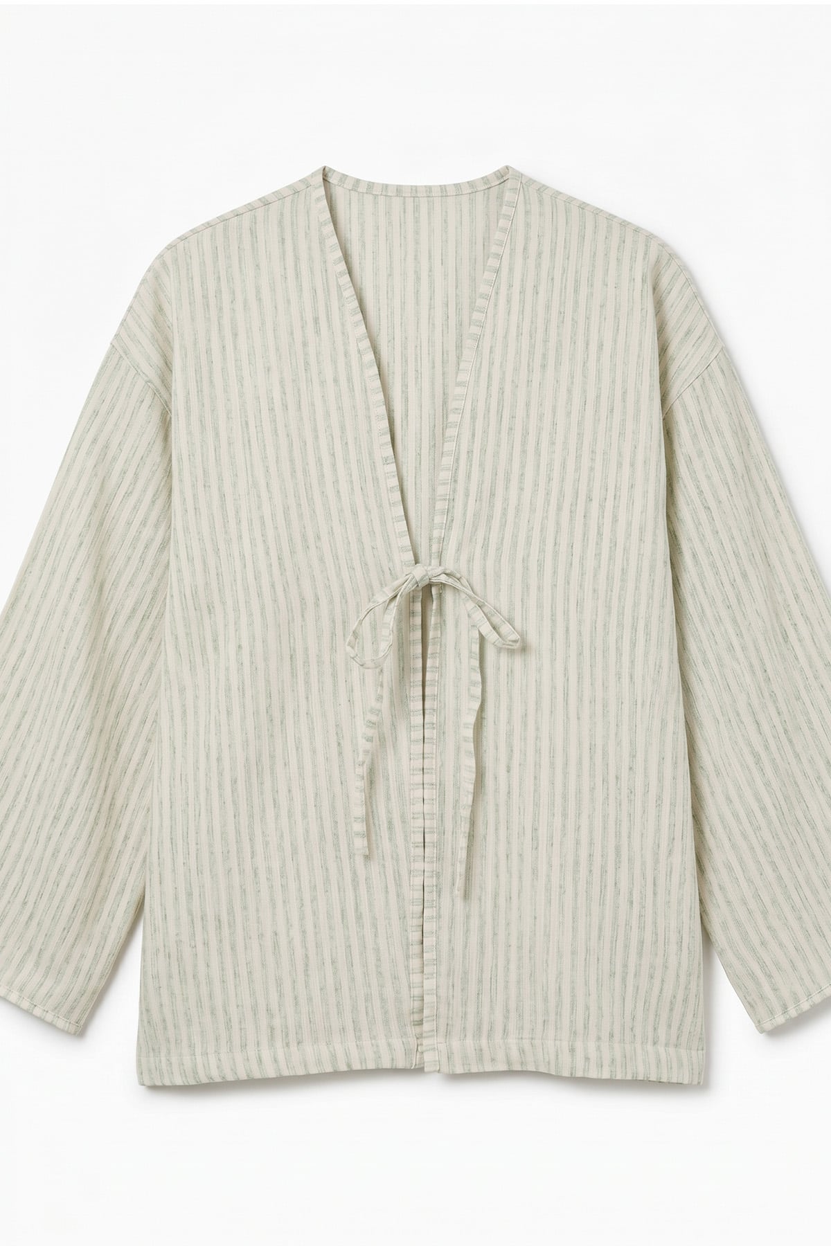 Çizgili Keten Kimono 43481 - AÇIK YEŞİL |  