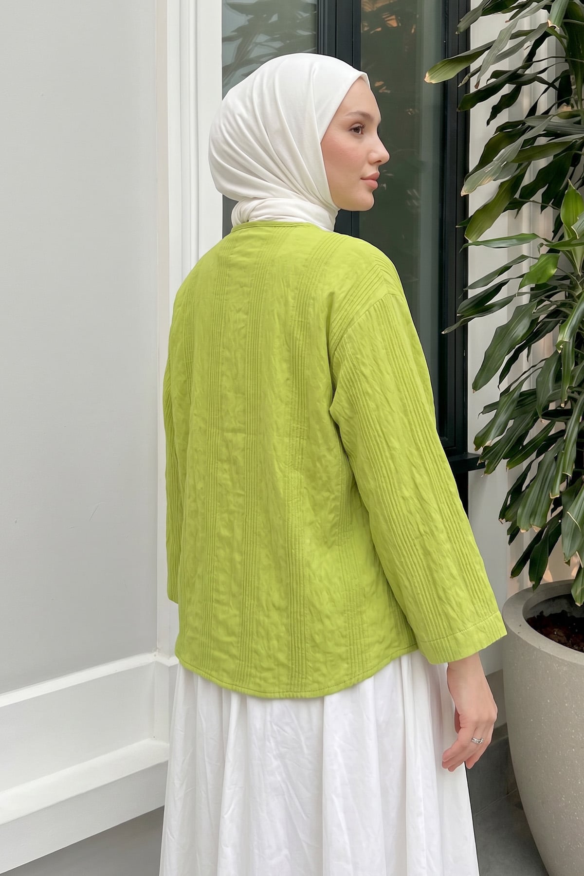 Dokulu Bağcıklı Kimono 2361 - NEON YEŞİLİ |  