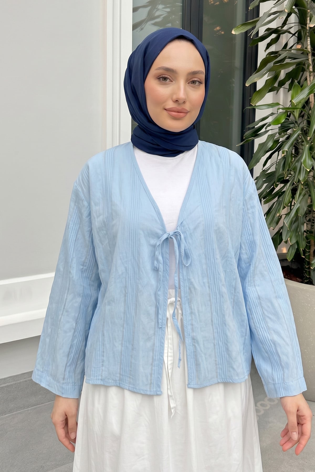 Dokulu Bağcıklı Kimono 2361 - BEBE MAVİSİ |  