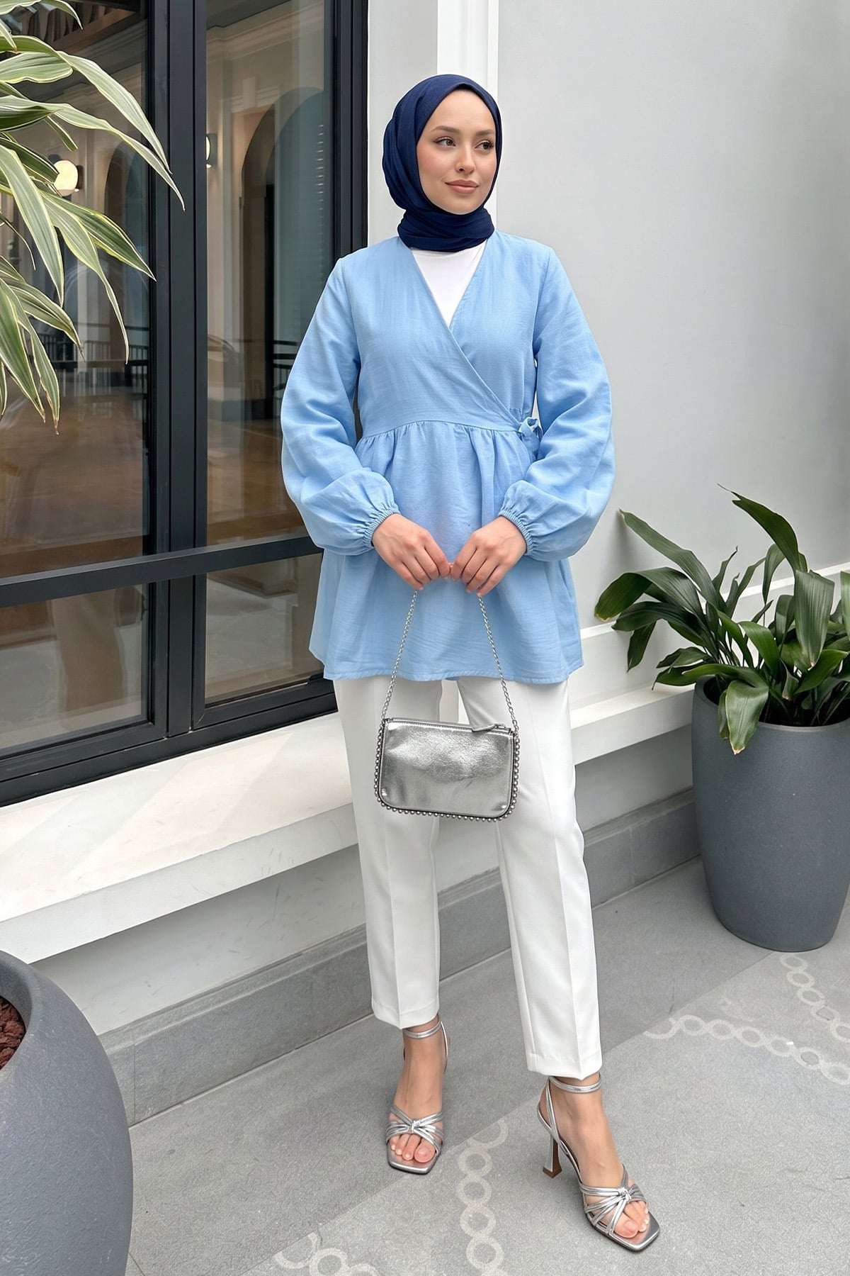 Çapraz Bağlamalı Kimono 43458 - BEBE MAVİSİ |  