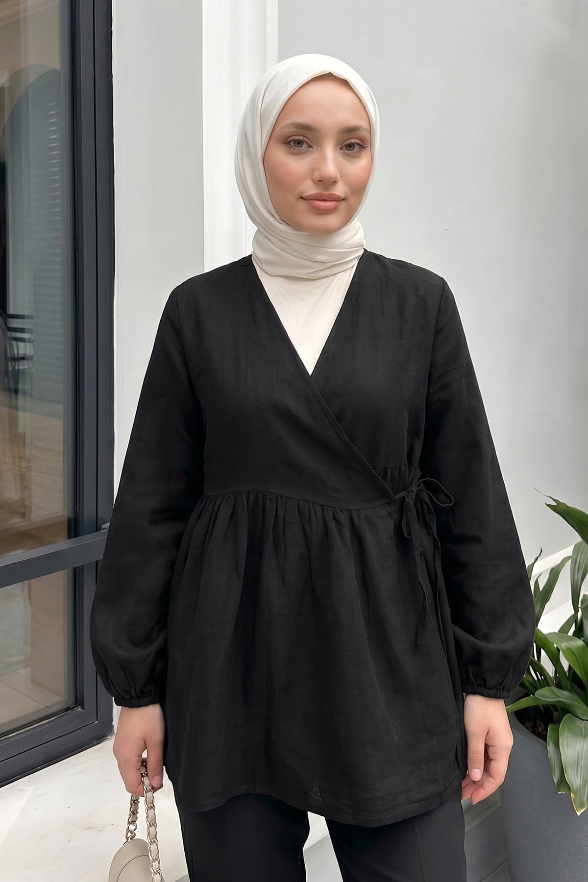 Çapraz Bağlamalı Kimono 43458 - SİYAH |  