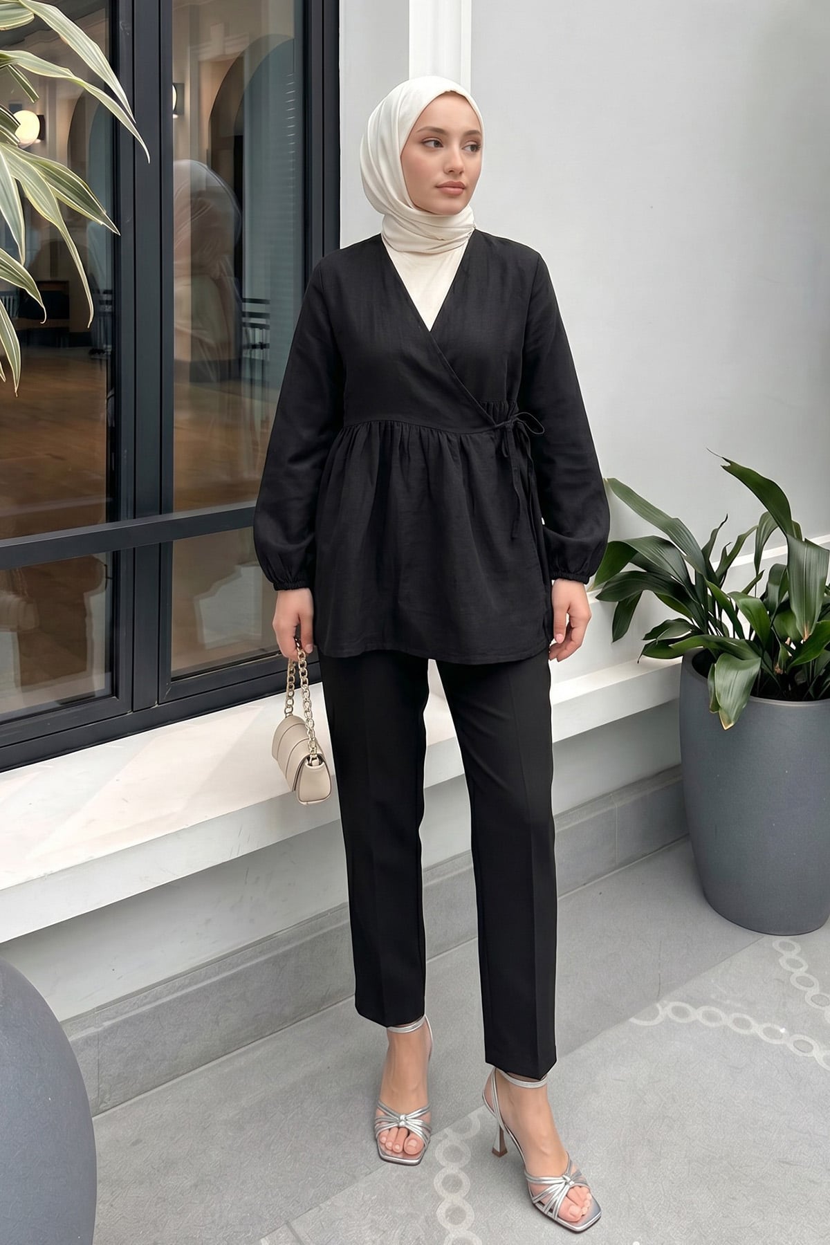 Çapraz Bağlamalı Kimono 43458 - SİYAH |  