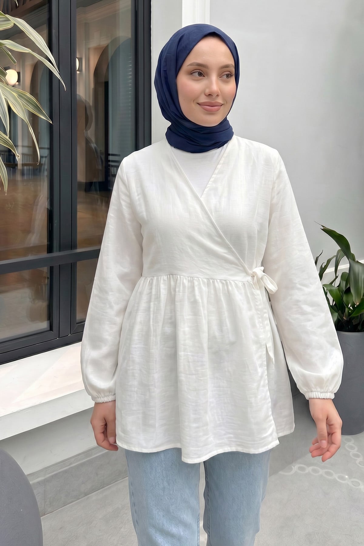 Çapraz Bağlamalı Kimono 43458 - BEYAZ |  