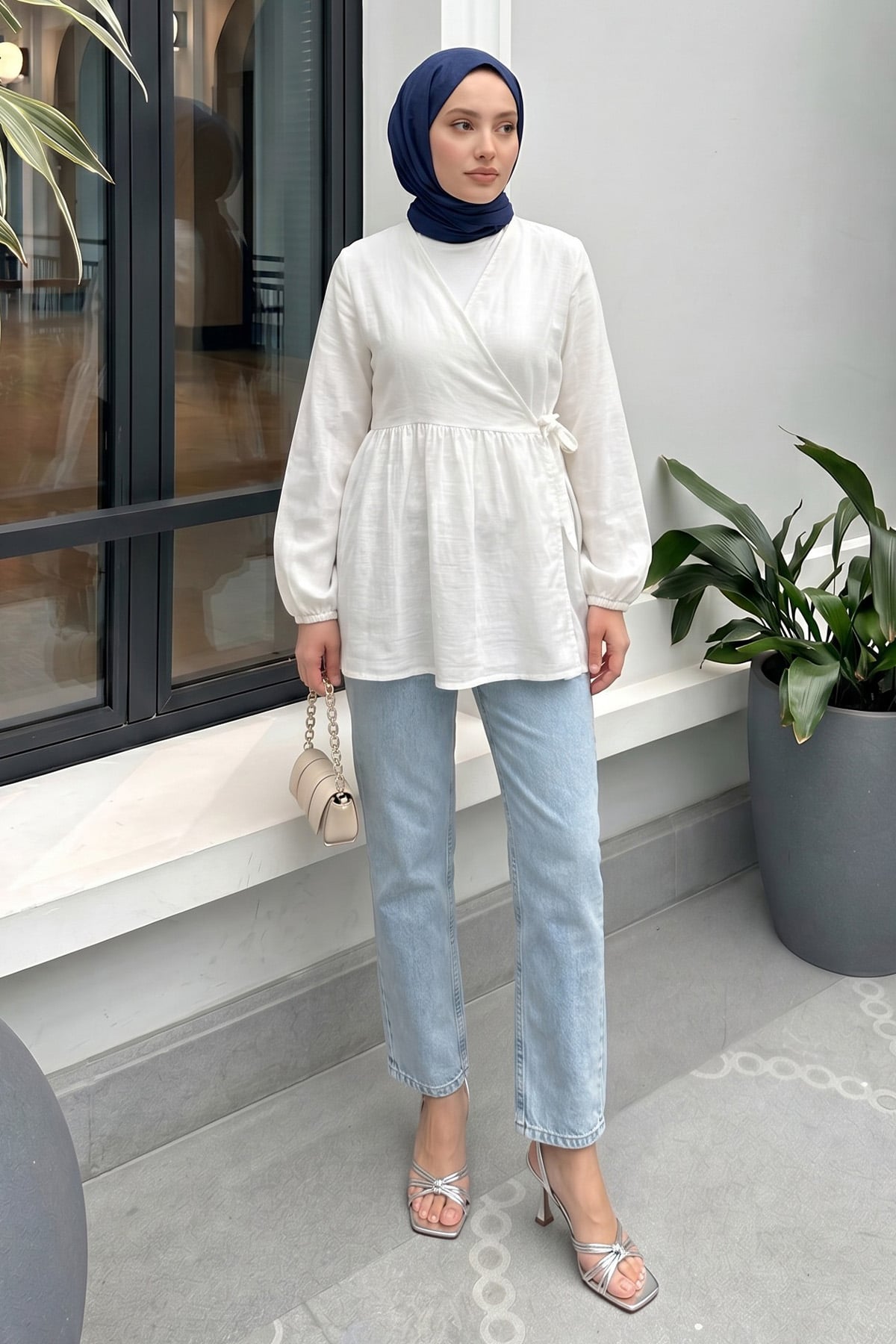 Çapraz Bağlamalı Kimono 43458 - BEYAZ |  