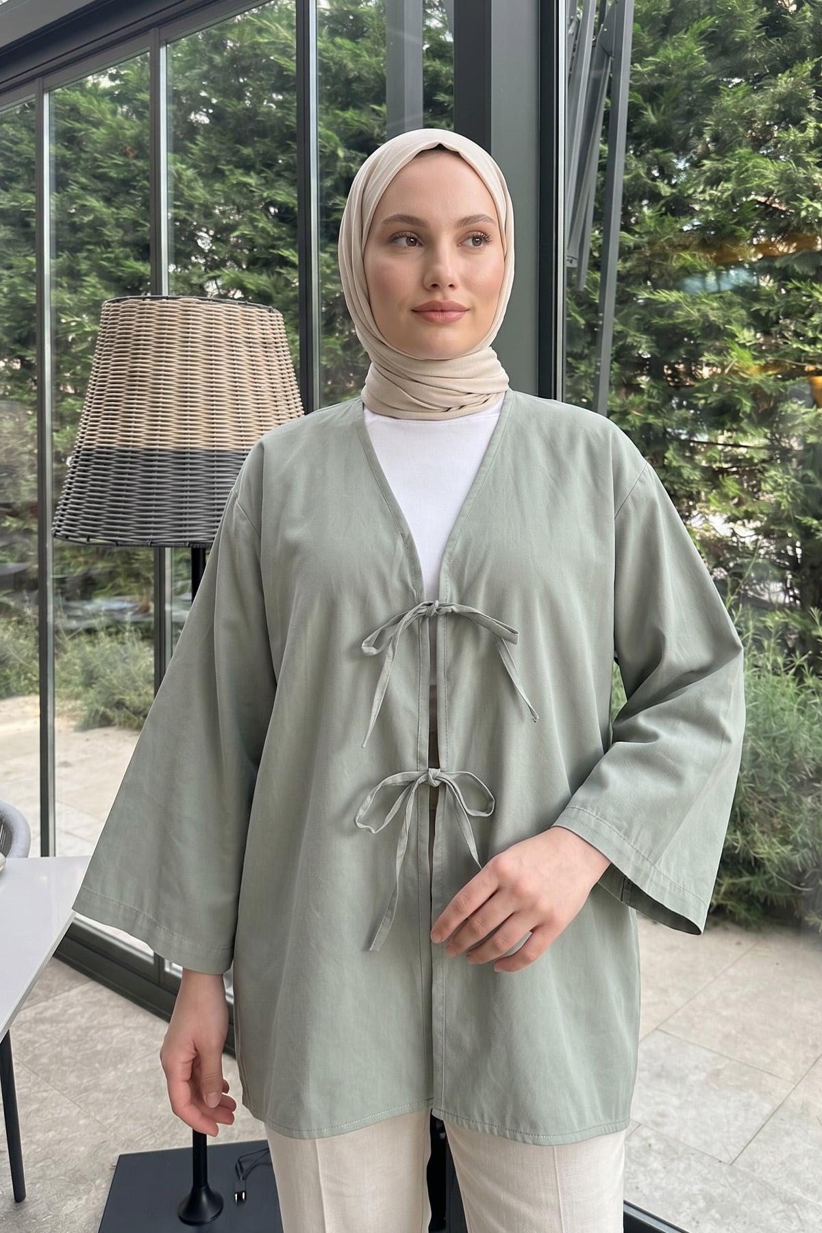Çift Bağcıklı Uzun Kimono 262353 - AÇIK MİNT |  