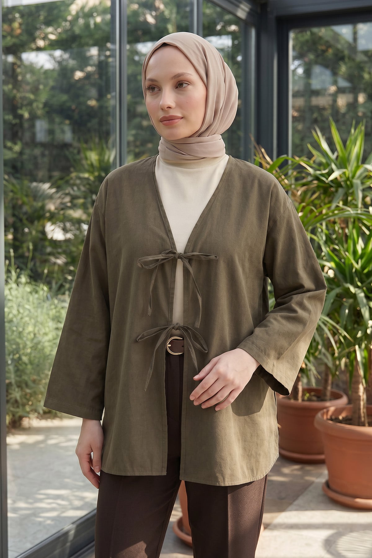 Çift Bağcıklı Uzun Kimono 262353 - HAKİ |  