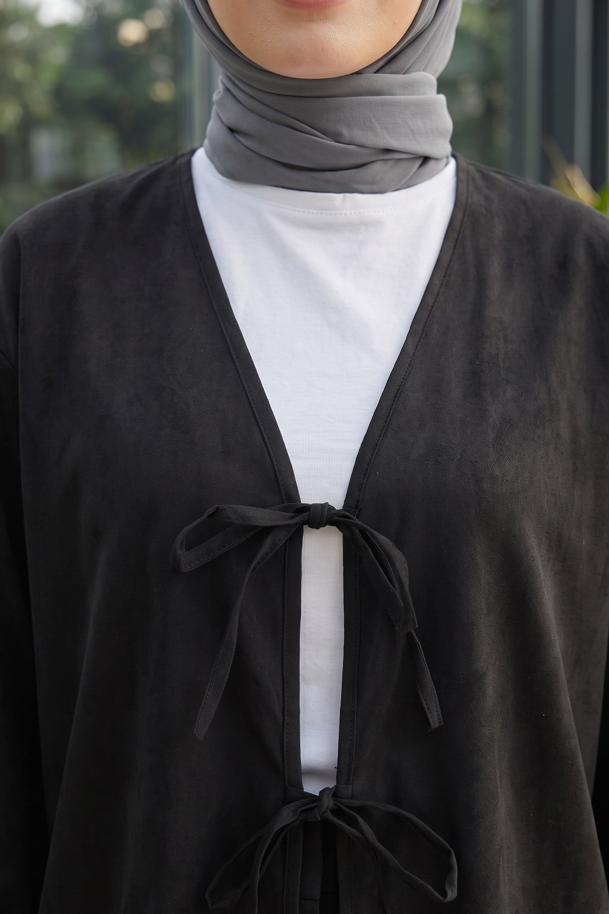Çift Bağcıklı Uzun Kimono 262353 - SİYAH |  