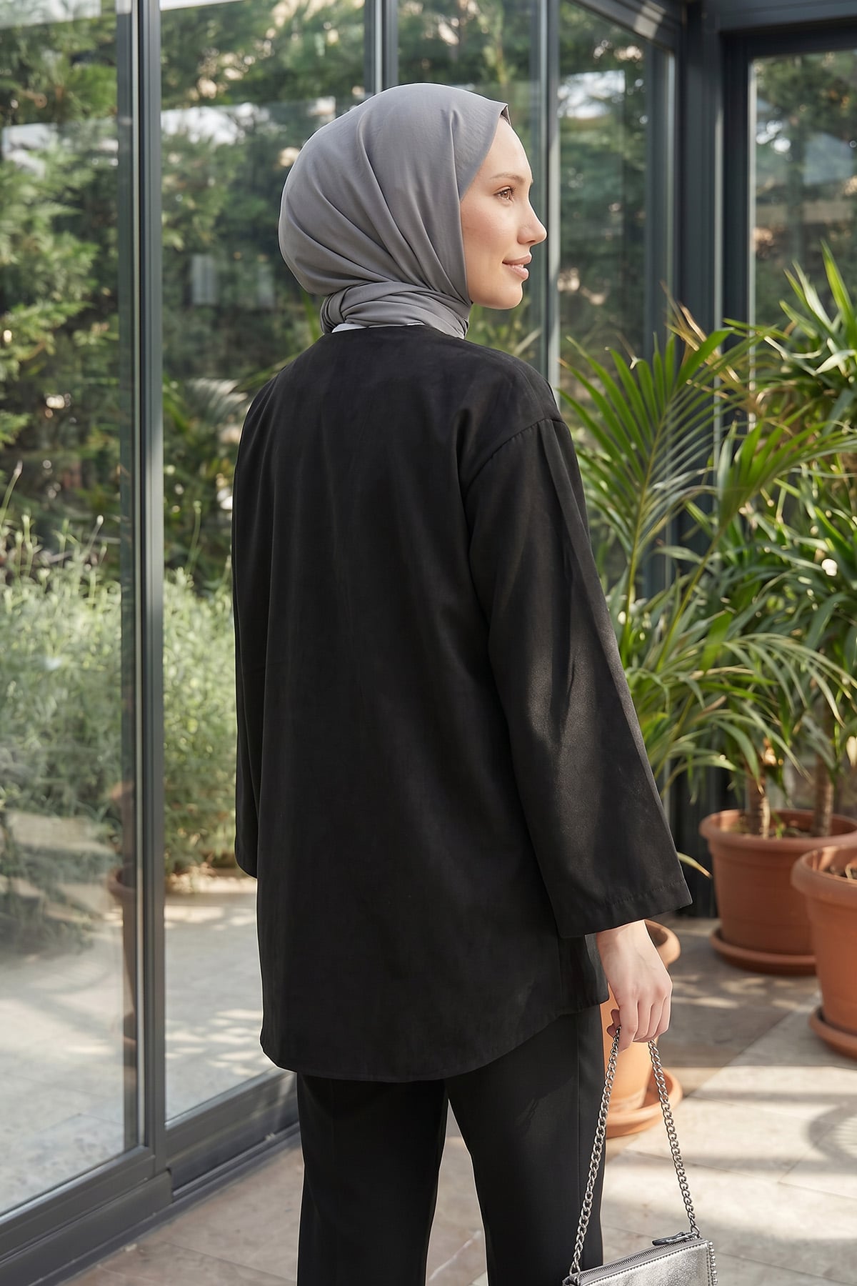 Çift Bağcıklı Uzun Kimono 262353 - SİYAH |  