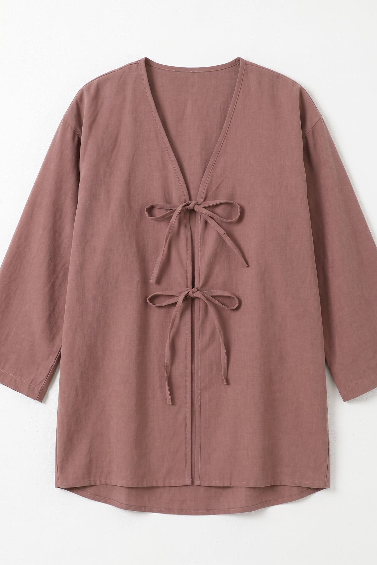 Çift Bağcıklı Uzun Kimono 262353 - GÜL KURUSU |  