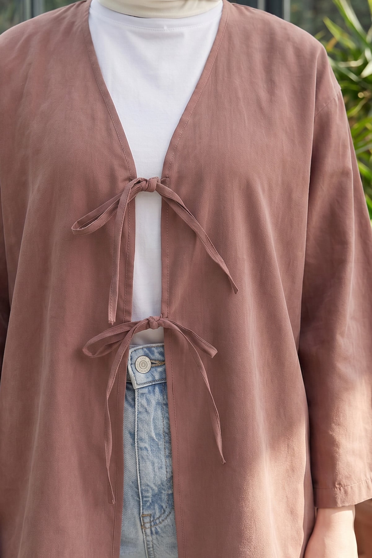 Çift Bağcıklı Uzun Kimono 262353 - GÜL KURUSU |  