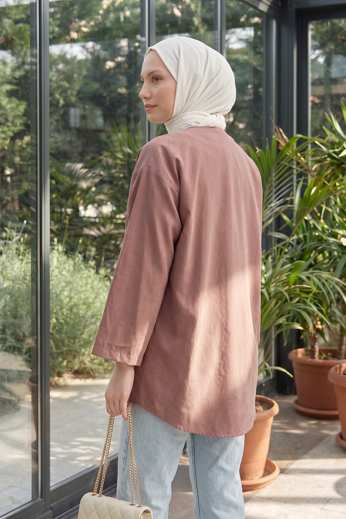 Çift Bağcıklı Uzun Kimono 262353 - GÜL KURUSU |  