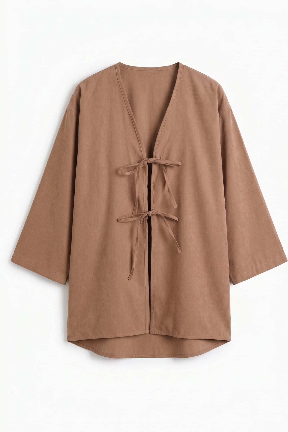 Çift Bağcıklı Uzun Kimono 262353- CAMEL |  