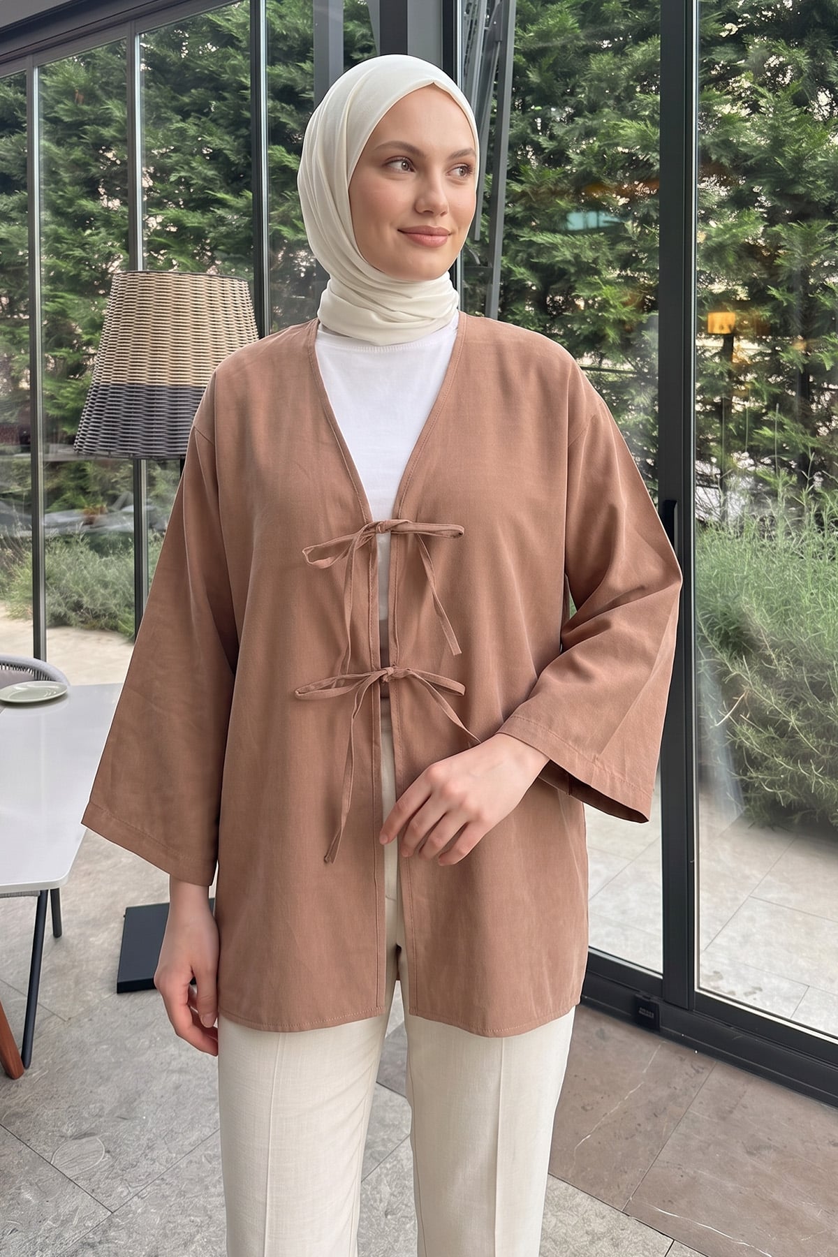 Çift Bağcıklı Uzun Kimono 262353- CAMEL |  