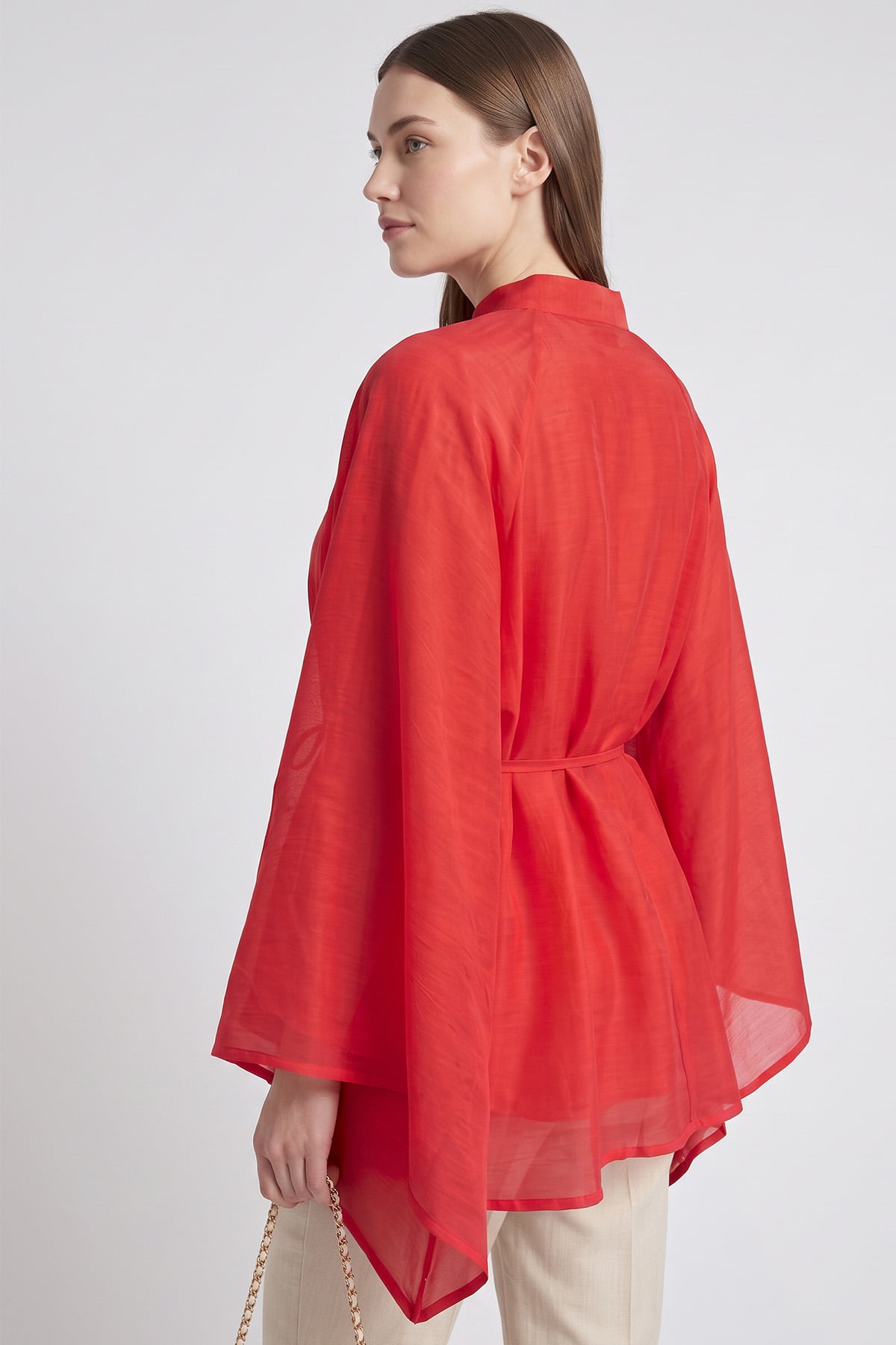 Büzgülü Reglan Kol Tunik Y0150 - KIRMIZI | zenne.com 