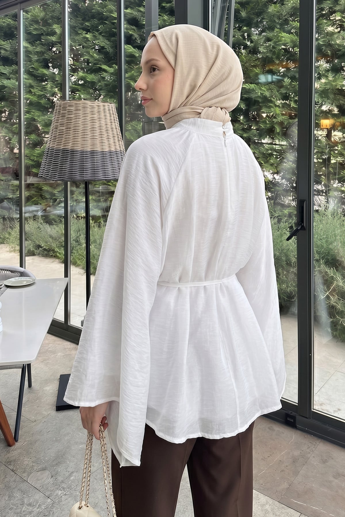 Büzgülü Reglan Kol Tunik Y0150 - BEYAZ |  
