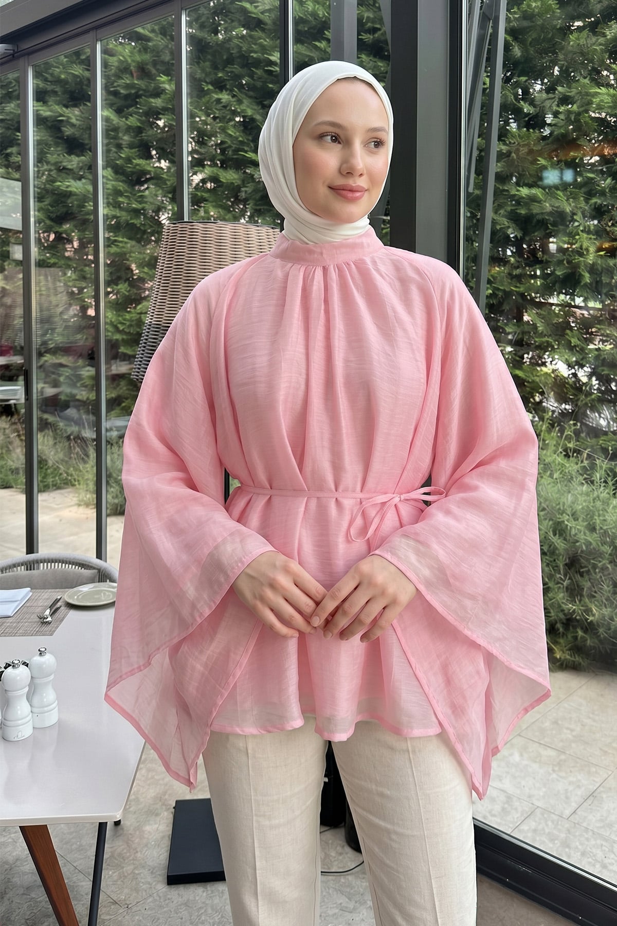 Büzgülü Reglan Kol Tunik Y0150 - PEMBE |  