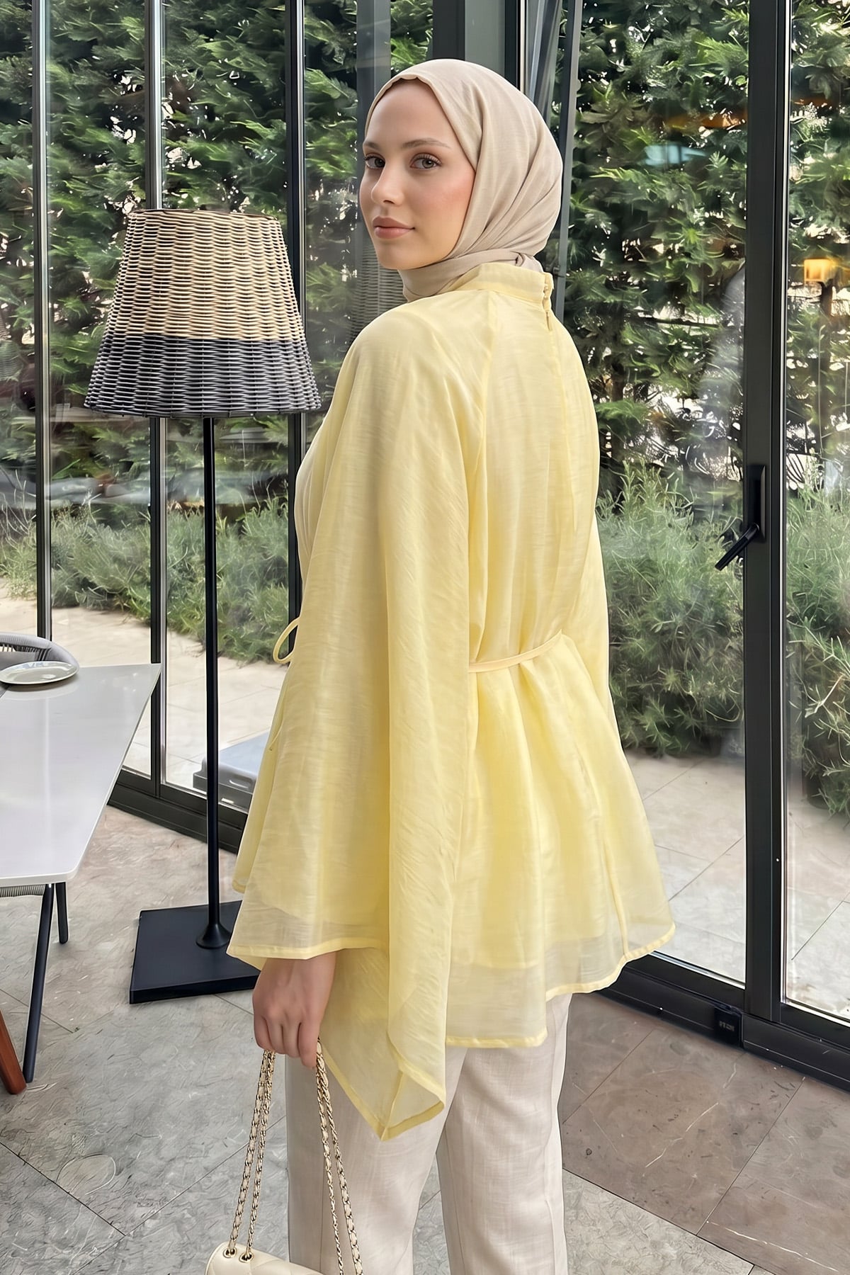Büzgülü Reglan Kol Tunik Y0150 - SARI |  