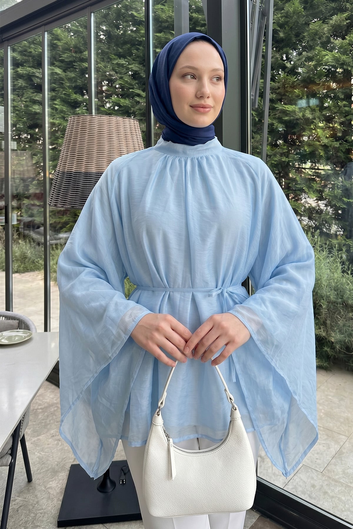 Büzgülü Reglan Kol Tunik Y0150 - BEBE MAVİSİ |  