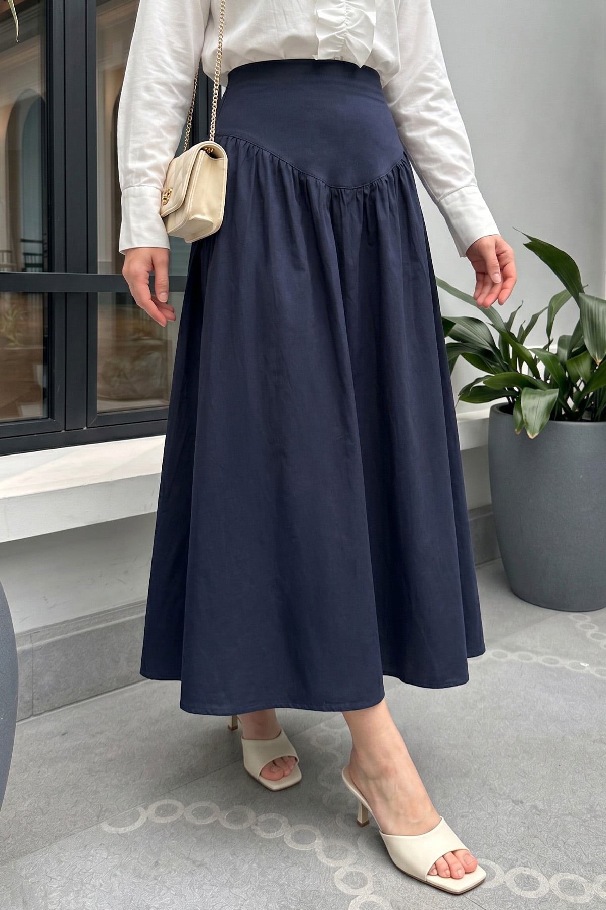 Bel Korsajlı Poplin Etek 26061 - LACİVERT |  