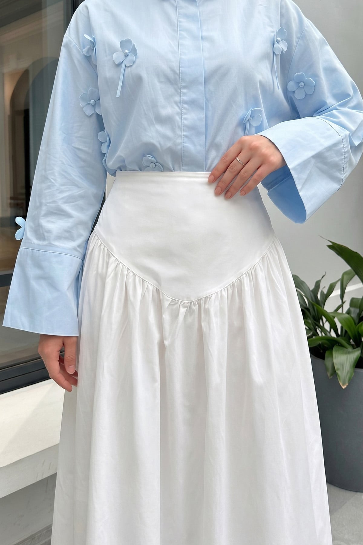 Bel Korsajlı Poplin Etek 26061 - BEYAZ |  