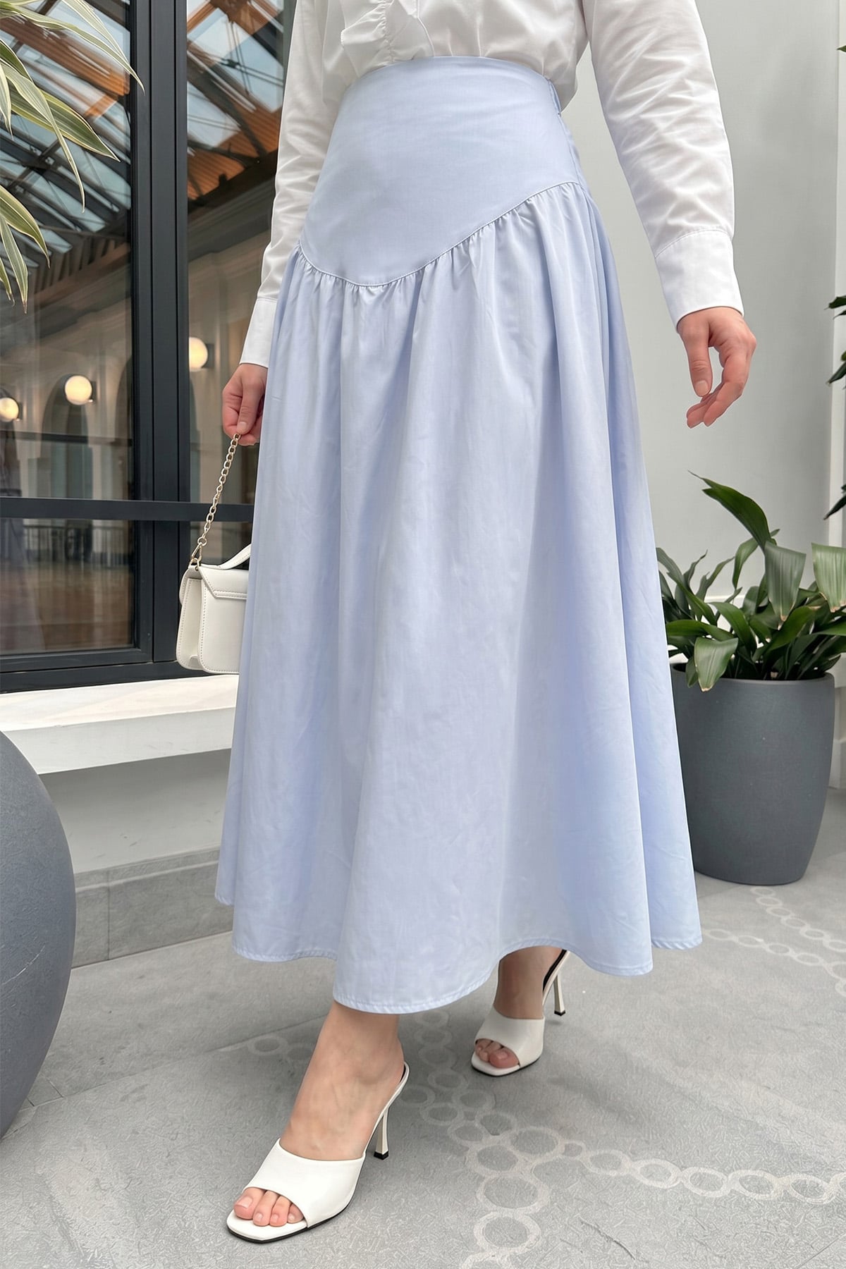 Bel Korsajlı Poplin Etek 26061 - BEBE MAVİSİ |  