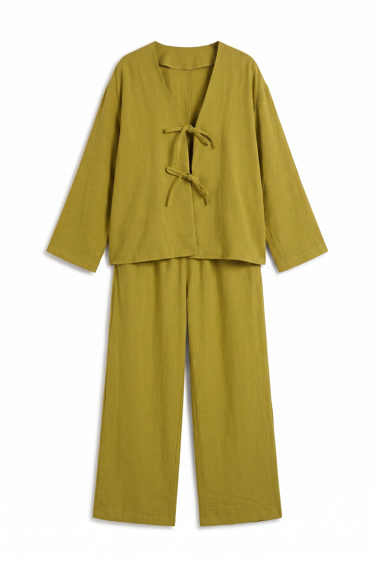 Bağcıklı Kimono Takım 26610 - YAĞ YEŞİLİ |  