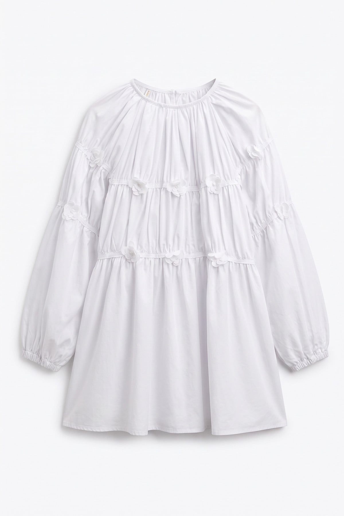Çiçekli Büzgülü  Tunik 5501 - BEYAZ |  