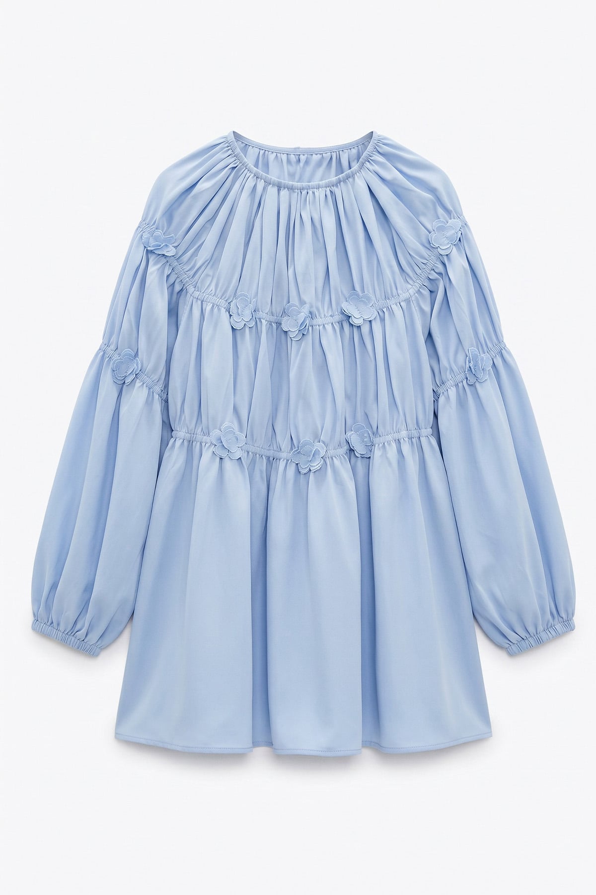 Çiçekli Büzgülü  Tunik 5501 - BEBE MAVİSİ |  