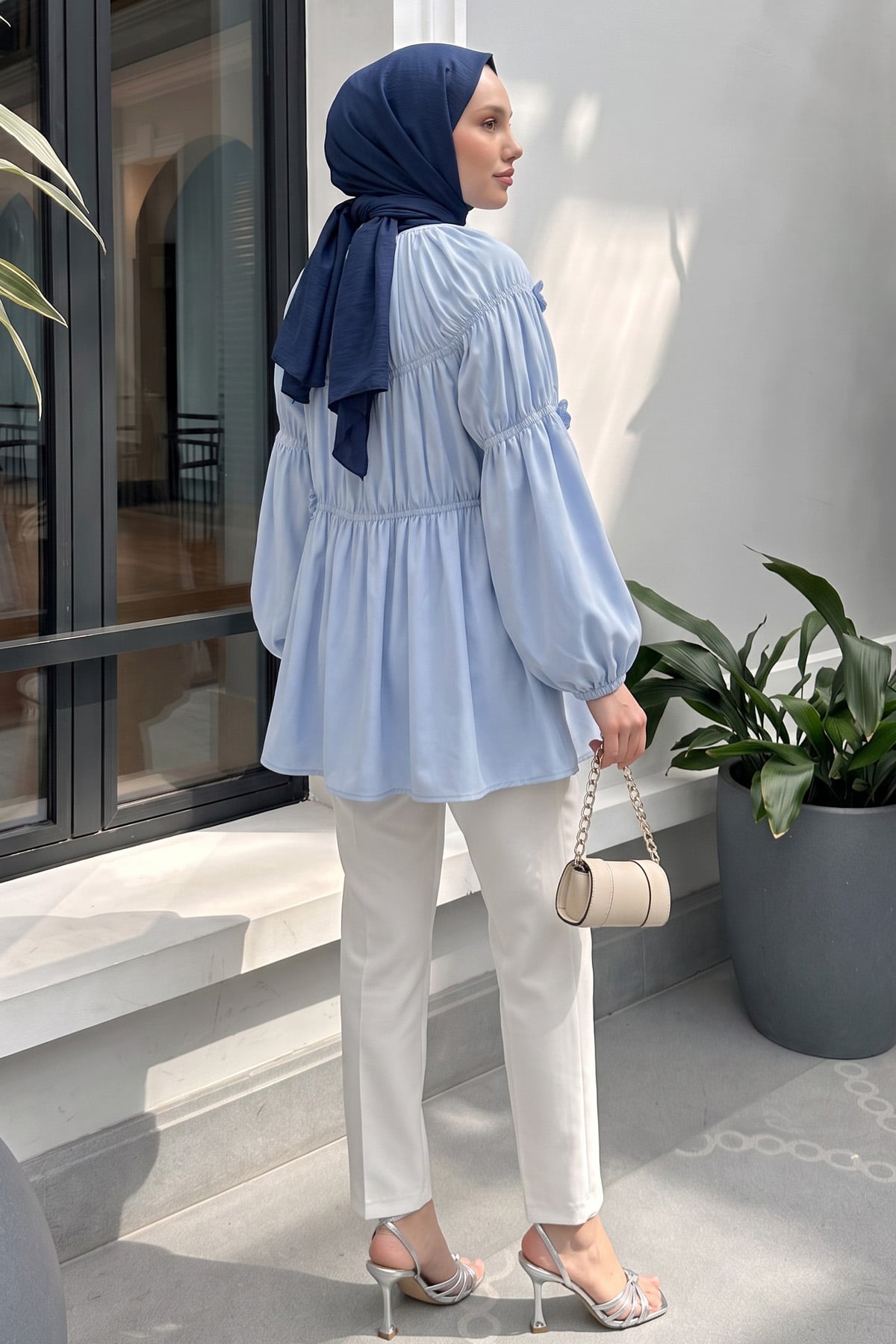 Çiçekli Büzgülü  Tunik 5501 - BEBE MAVİSİ |  